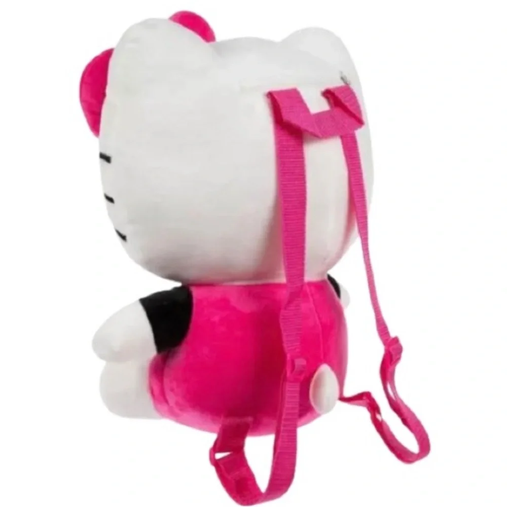 Nwot Hello Kitty Soft Plush Backpack Web Straps Pink White Zip Pocket - Picture 4 of 12